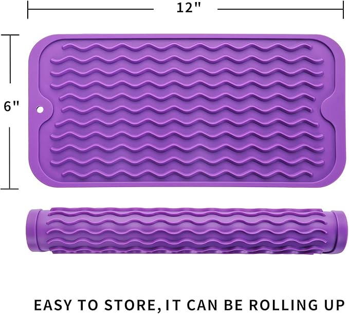 MicoYang Silicone Dish Drying Mat for Multiple Usage,Easy clean,Eco-friendly,Heat-resistant Silicone Mat for Kitchen Counter or Sink,Refrigerator or Drawer Liner Purple S 12 inches x 6 inches