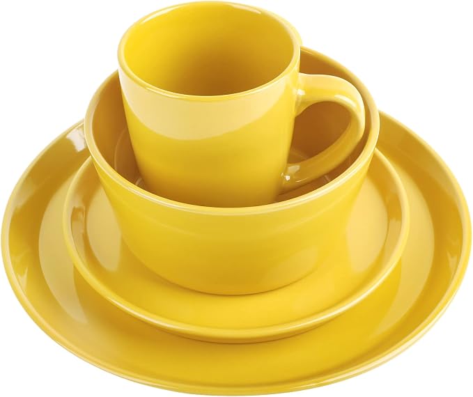 Plates and Bowls Sets, 16 Pieces Dinnerware Sets, Dishes Set for 4, Christmas, Kitchen Set is Home Essentials, Yellow