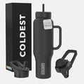 Coldest Tumbler with Handle and Straw - 100% Leak Proof Insulated Tumbler with Lid and Straw (3 Lids) - Stainless Steel Tumblers for Women & Men - Cup Holder Friendly Base, 46 oz (Stealth Black)