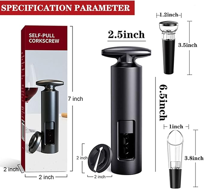 Wine Bottle Opener Corkscrew with Foil Cutter, Set of 4 with Manual Corkscrew Wine Opener, Vacuum Pump Stopper, Wine Pourer, Foil Cutter, for Home, Kitchen, Party, Restaurant, Bar
