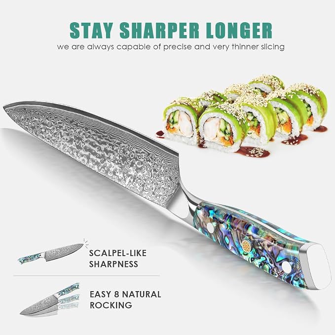 KEENZO Damascus Chef Knife 8 inch, Professional Kitchen Knives,Sharp Japanese Chef's Knife, Hand Forged 67-Layer Damascus Steel Cooking Knife, Ergonomic Abalone Shell handle with Gift Box
