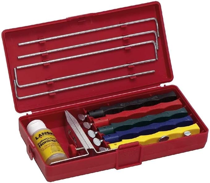 Lansky Deluxe 5-Stone Controlled-Angle Precision Knife Sharpening System w/ Honing Oil & Storage Case – LKCLX