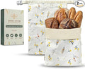 Bread Bags XL (Set of 2) – Reusable Beeswax Bread Bag for Homemade & Sourdough Bread – 100% Cotton with Beeswax Lining – Eco-Friendly Bread Storage Bag – Keeps Bread Fresh Longer