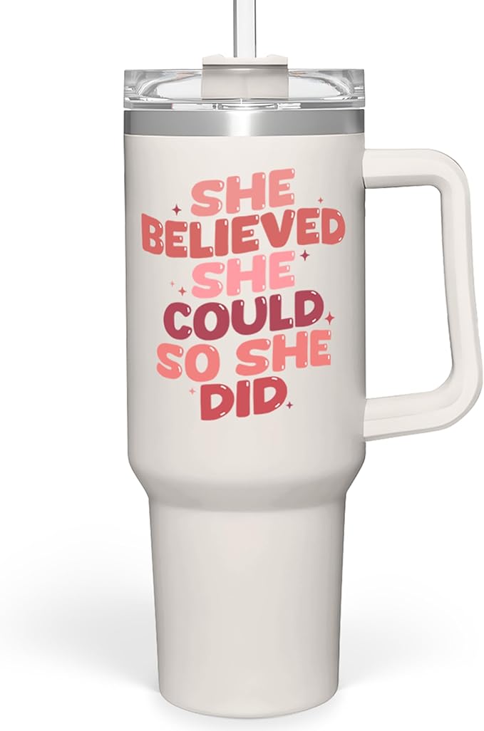 SANDJEST Graduation Gift for Women She Believed She Could So She Did Tumbler 40oz Stainless Steel Insulated with Handle and Straw - New Job, Going Away, Inspirational Design