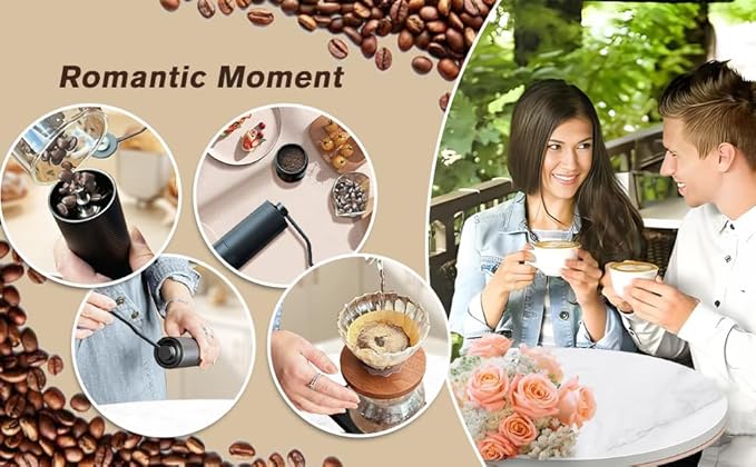 Manual Coffee Bean Grinder with Adjustable Coarseness, CNC Stainless Steel Conical Burr 6 Core, Portable Hand Coffee Bean Mill For Home Use and Camping Travel Black