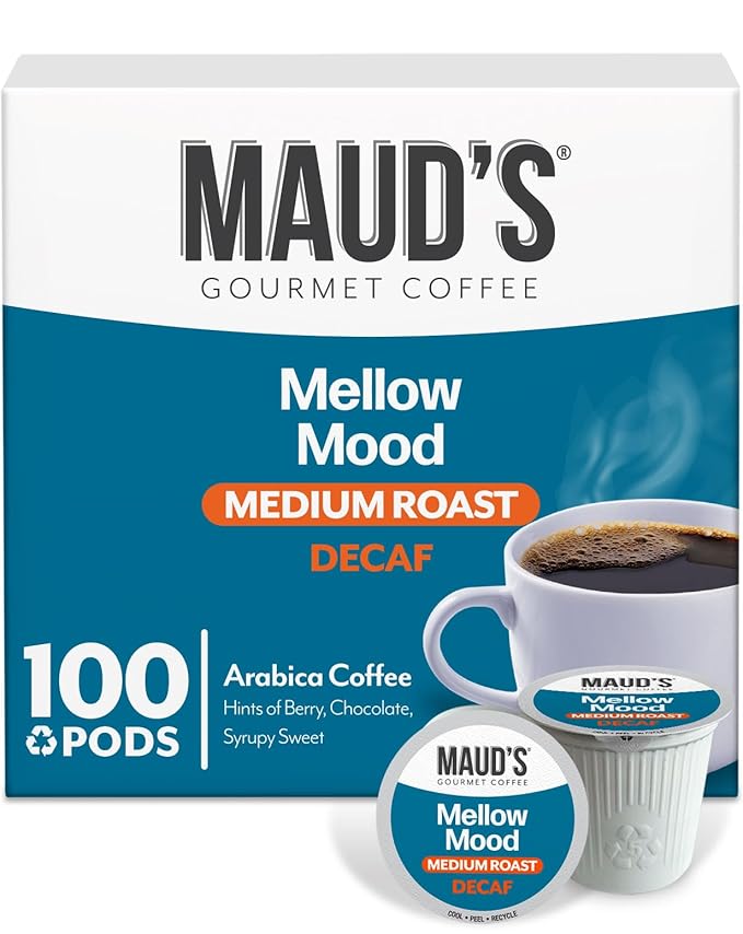Maud's Decaf Medium Roast Coffee Pods, 100 ct, Decaffeinated Single Serve Pods – 100% Arabica Coffee, Compatible with Keurig K Cups Maker