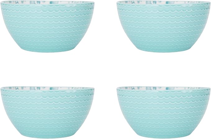 Pfaltzgraff Venice 16-Piece Stoneware Dinnerware Set, Service for 4, Aqua and White Color Combination, Durable and Chip Resistant, Microwave Safe