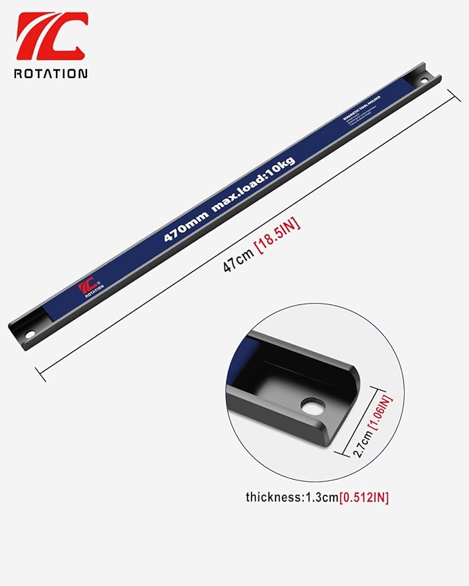 ROTATION 18" Magnetic Tool Holder Heavy Duty Garage Workshop Organizer, Strong Magnet Strip for Wrenches & Screwdrivers, with Mounting Hardware