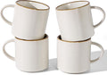 famiware Coffee Mugs Set of 4 Nebula 14oz Coffee Mugs, Ceramic Cup Set with Handle for Latte, Tea, Milk, Cappuccino, Cocoa, Matte Beige White with Brown Rim