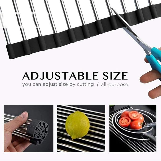 Foldable Roll Up Dish Drying Rack Drain Board Colander Mat and Dry Dishes Over The Sink Multipurpose Silicone Stainless Steel Dishes Drainer - 2pcs
