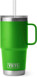 YETI Rambler 25 oz Tumbler with Handle and Straw Lid, Travel Mug Water Tumbler, Vacuum Insulated Cup with Handle, Stainless Steel, Canopy Green