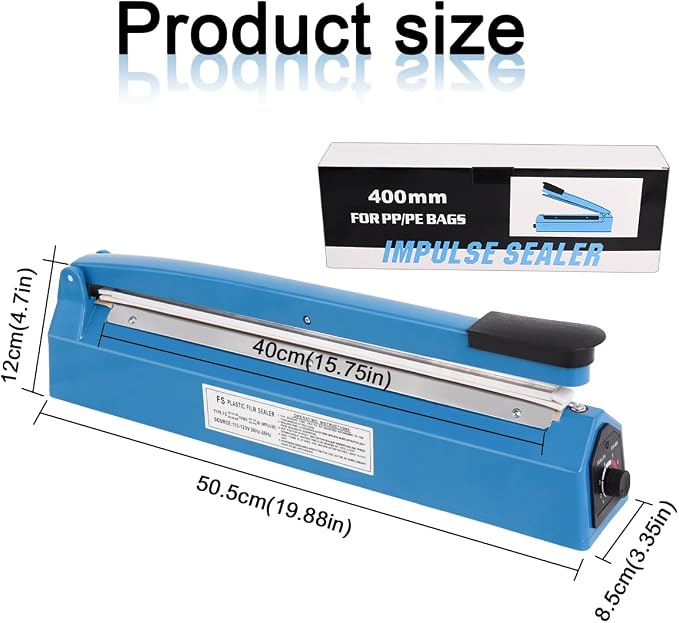 16 Inch Impulse Heat Sealer Machine for Plastic Bags PE PP Bags and Kraft Paper Bag, Cookie Bag Sealer, Manual Poly Bag Hot Seal Sealing Machine with Extra Replace Element Grip
