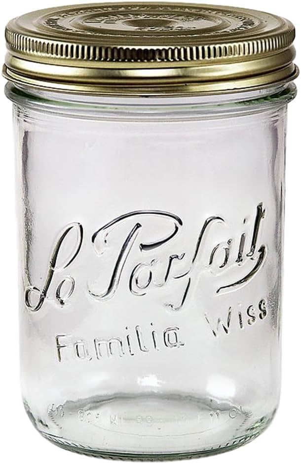 Le Parfait Familia Wiss 24oz (750ml) Wide Mouth Glass Canning Jar – 1PK Made in France, Airtight 2-Piece Lid, Reusable Zero Waste & Eco-Friendly for Kitchen Storage & Meal Prep
