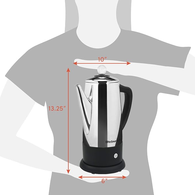 Elite Gourmet EC812 Electric 12-Cup Coffee Percolator with Keep Warm,Clear Brew Progress Knob Cool-Touch Handle Cord-less Serve,Stainless Steel,(Pack of 4)