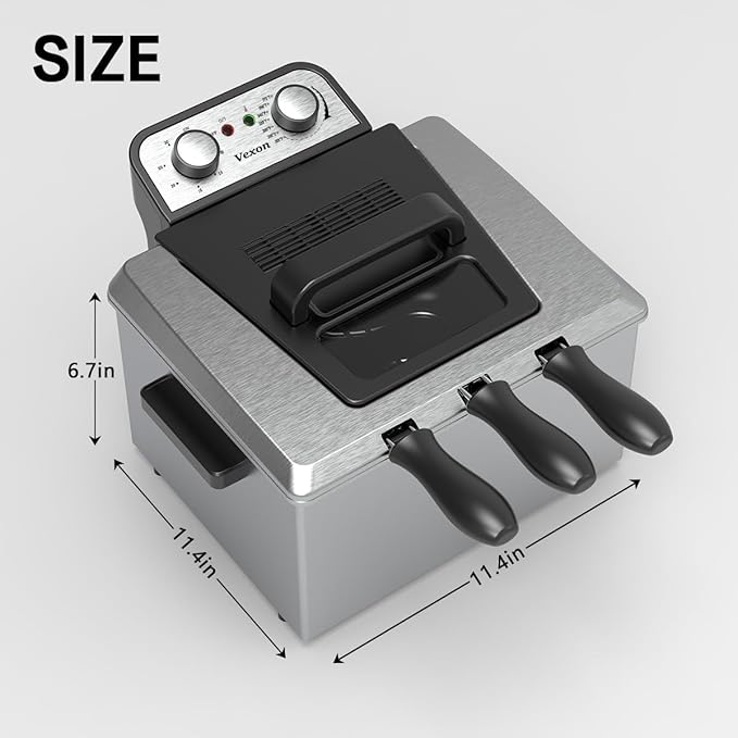 1800W 5 Liters/21 Cups Large Electric Deep Fryer with 3 Frying Baskets, Adjustable Temperature,View Window Lid,Countertop Stainless Steel Body Deep Fryer Pot,Perfect for Kitchen, Fry Fish for Home Use
