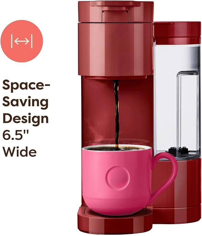 K-Express Essentials Single-Serve KCup Pod Coffee Maker 3 Cup Sizes Fast Fresh Brew 30oz Removable Water Reservoir Travel Mug Friendly Maintenance Alert Space-Saving (Red)
