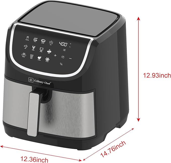 Culinary Chef 8.45-Quart Electric Air Fryer, Adjustable Temperature, Touch Panel Control, One-Touch Cook Functions, and 360° Rapid Cooking, 1700 Watt Power