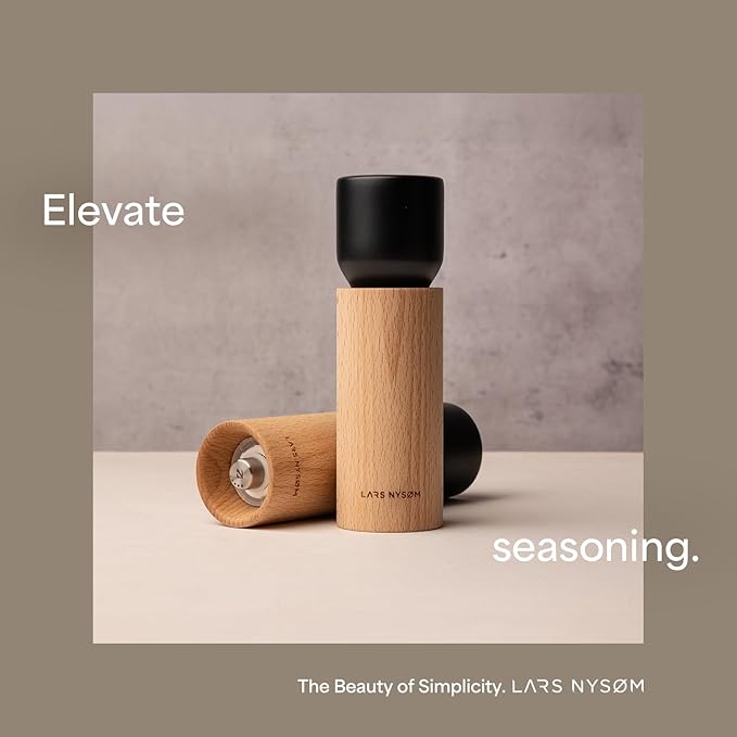 LARS NYSØM Wooden Salt and Pepper Grinder Set Manual - Salt and Pepper Mills with Adjustable Ceramic Grinder - Elegant Beechwood Pepper and Salt Mill Set for Dining Table (Ash Gray)