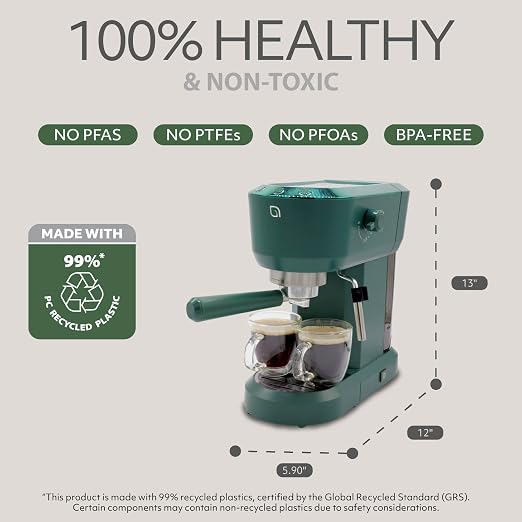 WILLOW Eco Series Espresso Machine 15 Bar with Milk Frother Steam Wand, Built-In Tamper & Hot Water Dispenser, 1350W Espresso Coffee Maker with 40oz Removable Water Tank for Cappuccino, Latte - GREEN