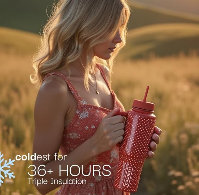 Coldest Tumbler with Handle and Straw, 100% Leak Proof Insulated Tumbler with Lid and Straw (3 Lids), Stainless Steel Tumblers for Women & Men, Cup Holder Friendly, 46 oz (Glowie Leopard)