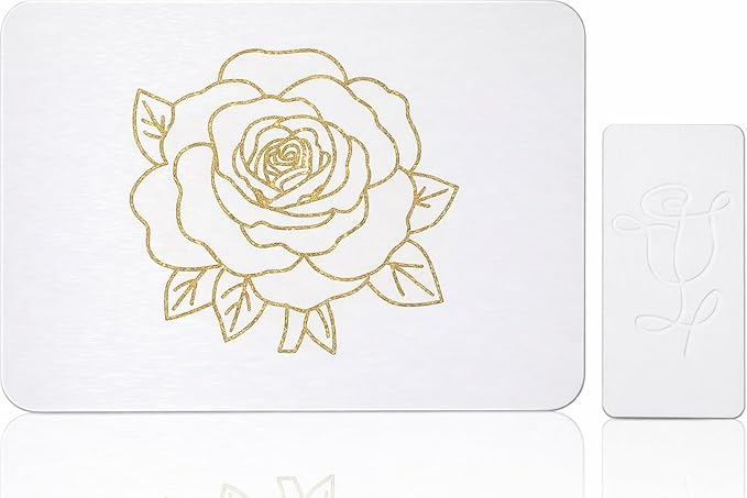 Stone Dish Drying Mat for Kitchen Counter, Glittery Resin Rose Pattern Quick Drying Mat, Water Absorbing Diatomaceous Pad for Plate Bottle Utensil Rack,Space Saving (Gold & White, 16"×12")