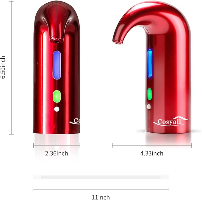 Electric Wine Aerator - One-Touch Automatic Decanter and Dispenser, Red & White Wine Pourer, Unique Gift for Wine Lovers (Red)