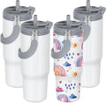 4 Pack 30oz Sublimation Tumbler with Handle, Sublimation Flip Straw Tumbler with Portable 2-in-1 Lid, Stainless Steel Insulated Water Bottle, Leak Proof Travel Coffee Mug Cup for Home, Outdoor or Car