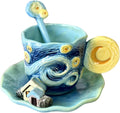 Ceramic Starry Sky Coffee Mug and Saucer set with Spoon,3D Handmade and Hand-painted Tea Mug, 6OZ