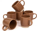 OTAGO Coffee Mugs for 6, 12 oz Mug Set, Partially Unglazed Base,Dringking Cup with Handle for Coffee, Tea, Cocoa, Milk, Brown