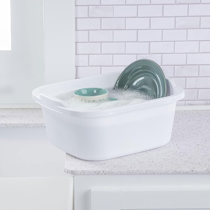 Sterilite 06478008 Durable Heavy-Duty Reinforced Multipurpose Plastic 12 Quart Kitchen Dishpan with Molded Handles, White (32 Pack)
