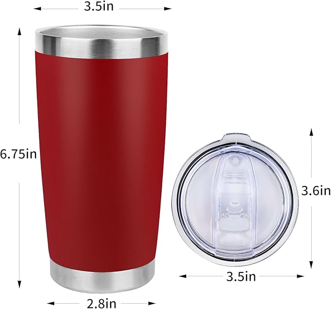20oz Stainless Steel Tumbler Bulk with Lid, Travel Mug - Double Wall Vacuum Powder Coated Cup - Red, 6 Pack