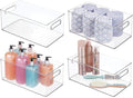 mDesign Plastic Bathroom Storage Container Bins w/ Handles - Closet, Cabinet, Vanity, Cupboard Shelf Organization, Hair Tools Accessory Organizer - Ligne Collection; Clear, 14.6x8.1x6 (Pack of 4)