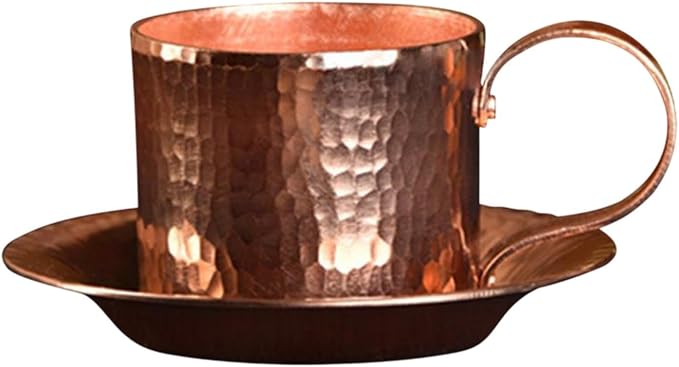 Pure Copper Coffee Mug,Small Tea Cup,Traditional Drinking Gifts,Drink Mug Copper Cup for Home Restaurant Cafe Bar, with saucer