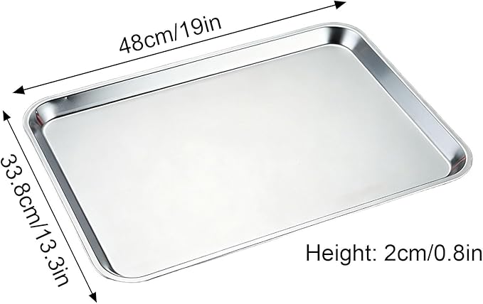 Baking Sheet, Stainless Steel Tray, Dishwasher Leak Pan, Metal Drip Pan for Kitchen Baking, Barbecue, Lab Instrument, Pet Treatment(48 * 33.8 * 2cm/19 * 13.3 * 0.8in)