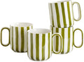 Ceramic Coffee Mugs Set of 4, 15 oz Stoneware Coffee Cups with Handle, Aesthetic Green Stripe Latte Tea Mug for Latte Tea Hot Chocolate, Microwave and Dishwasher Safe (15 oz)