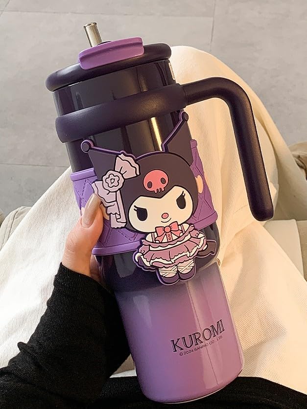 Kuromi Lolita Stainless Steel Insulated Tumbler with Lid, Straw & Handle 900ml