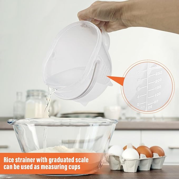 2PCS Rice Washer Plastic Washing Bowl Filter Strainer Basket for Vegetable Fruit Pasta Strainer Kitchen Colander, 400ml