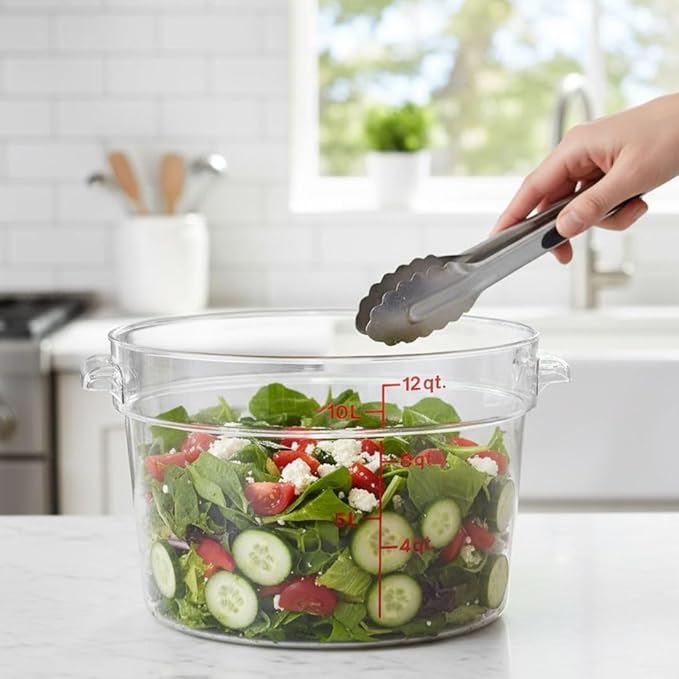 Soro Essentials- 12 qt. Polycarbonate Round Food Storage Container with Graduated Markings Clear Color- Stackable Storage Bin Food Container with Handle for Pantry Organizer Storage Kitchen Fridge