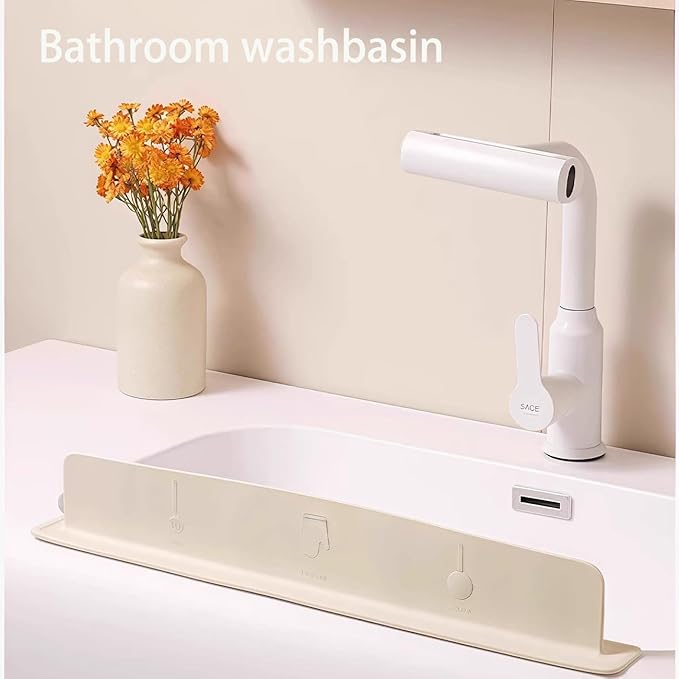 19.6in Silicone Sink Splash Guard, 2025 New Silicone Sink Water Retaining Board for Kitchen, Portable Water Retaining Strip Reusable Water Splash Guard for Bathroom Countertop (Silicone, Beige)