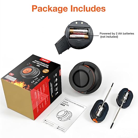 Bluetooth Digital Grill Thermometer, Smart Smoker Thermometer with 2 Meat Probes, Real Time Monitoring BBQ Meat Thermometer for Kamado Joe Grills Smoker Big Green Egg