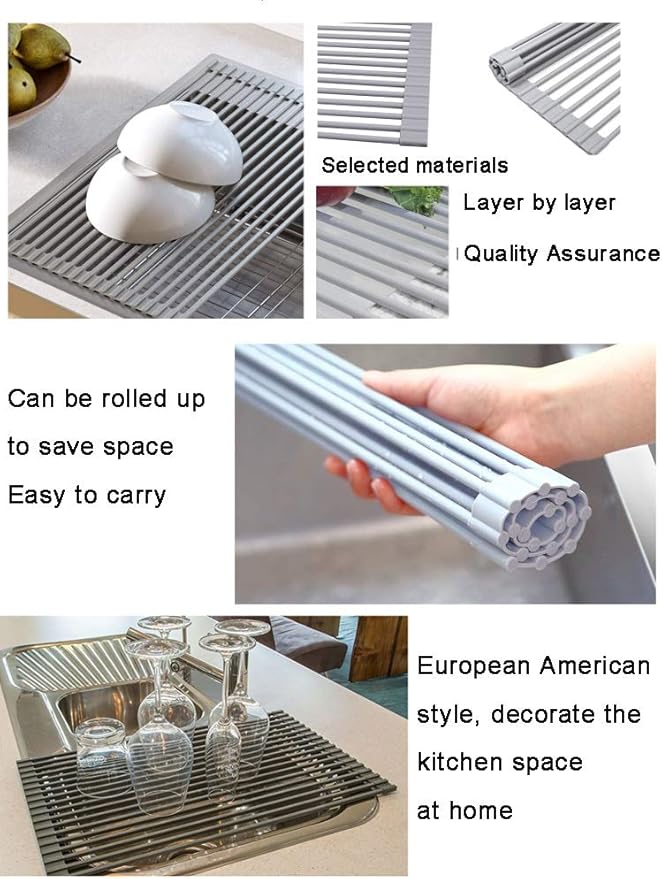 Stainless Steel Roll Up Dish Drying Rack Drying Dish Rack Dish DrainerFree Over The Sink Dish Drying Rack Foldable 3pcs(23 * 33cm)