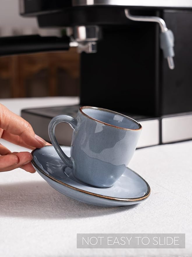 famiware Ocean Espresso Cups with Saucers Set of 4, 3.34oz Espresso Cup Set, Coffee Mug Set for Latte, Macchiato, Stoneware Demitasse Cups Set for Cafe, Microwave&Dishwasher Safe, Blue