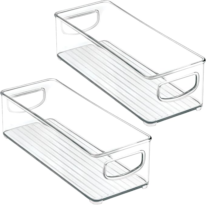 mDesign Small Plastic Nursery Storage Container Bins with Handles for Organization in Cabinet, Closet or Cubby Shelves - Organizer for Baby Food, Bibs, Formula - Ligne Collection - 2 Pack - Clear