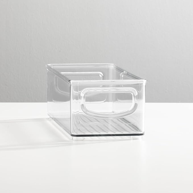 mDesign Small Plastic Nursery Storage Container Bins with Handles for Organization in Cabinet, Closet or Cubby Shelves - Organizer for Baby Food, Bibs, Formula - Ligne Collection - 4 Pack - Clear