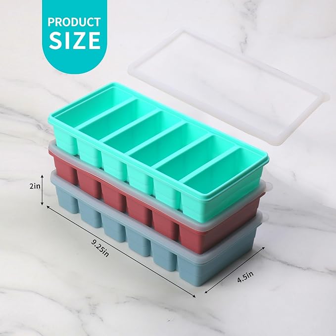 1/2 Cup Silicone Freezer Tray With Lid,Silicone Freezer Molds 6-Pack For meal prep & freezing of various sauces and other dishes, makes 36 perfect 1/2 cup portions cubes Multicolor (Multicolor 6 Pack)