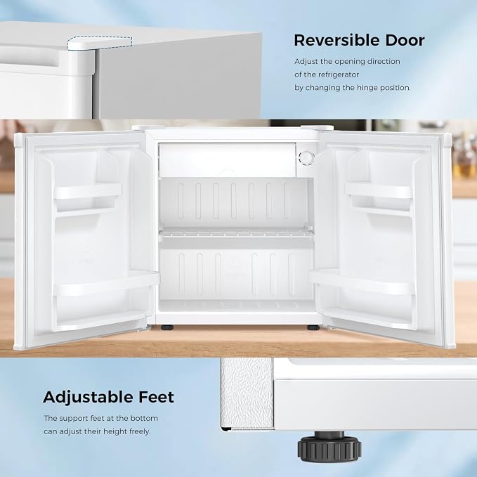 Antarctic Star 1.6 Cu. Ft Mini Fridge with Freezer,Small Compact Refrigerator with Single Reversible Door, Removable Shelves, 7 Adjustable Thermostat, for Dorm/Bedroom/Office,White