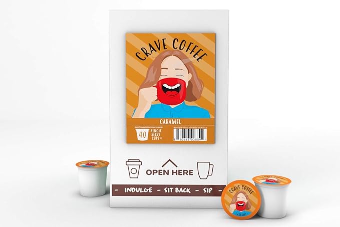 Crave Beverages Flavored Coffee Pods Compatible with 2.0 K-Cup Brewers, Single Serve Caramel, 40 Count