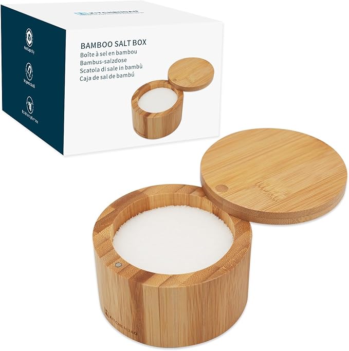 KITCHENDAO Precision Pour Glass Oil Dispenser and Bamboo Salt Cellar Bowl Box