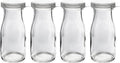 The Dairy Shoppe Glass Milk Bottle, Heavy Glass with Extra Lids, Creamery Style (4, Half Pint Decanter)