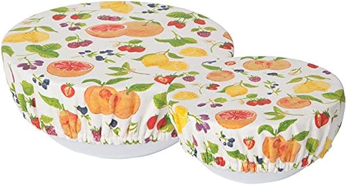Now Designs Fruit Salad Save It Reusable Cotton Bowl Covers 7.5 and 9.25 inch, Set of 2